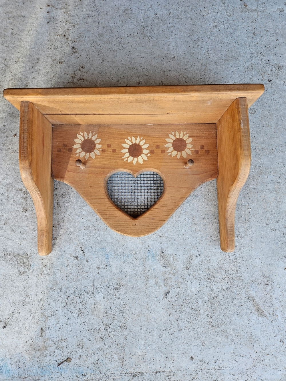 Vintage  Cottage Core Sunflower Heart Wood Wall Shelf - Natural Finish